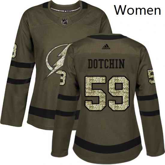 Womens Adidas Tampa Bay Lightning 59 Jake Dotchin Authentic Green Salute to Service NHL Jersey